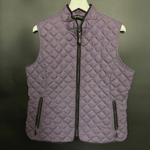 Eddie Bauer Purple Black Premium Goose Down Quilted Vest Size Large Woman’s - Picture 1 of 5